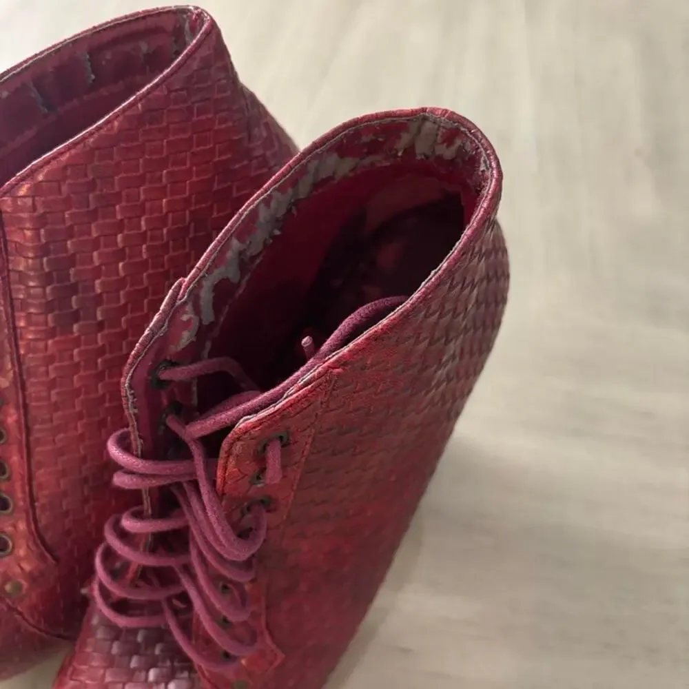 Vintage red woven platform boots